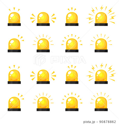かわいいサイレンのライト_回転灯のイラスト素材セット_黄色 90878862