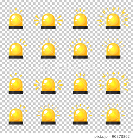 かわいいサイレンのライト_回転灯のイラスト素材セット_黄色 90878862