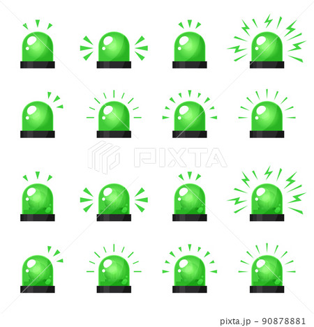 かわいいサイレンのライト_回転灯のイラスト素材セット_緑 90878881