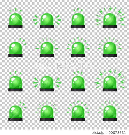 かわいいサイレンのライト_回転灯のイラスト素材セット_緑 90878881