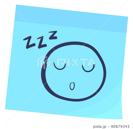 Color sticker with sleeping emoji doodle. Closed eyes face drawing Color sticker with sleeping emoji doodle. Closed eyes face drawing 90879343