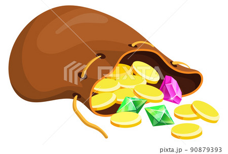 Open sack full of golden coins. Game treasure 90879393