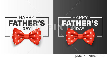 Vector Fathers Day Banner. Text with 3d Realistic Silk Red Polka Dot Bow Tie. Glossy Bowtie, Tie Gentleman. Fathers Day Holiday Concept. Design Template for Greeting Card, Invitation, Poster, Print 90879396