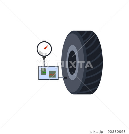 Measuring the pressure in a car tire. Wheel repairs. Service and support 90880063
