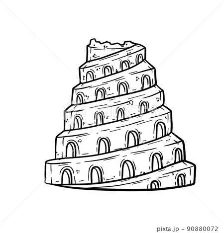 Tower of Babel. Ancient city Babylon of Mesopotamia and Iraq. Biblical story. Sumerian civilization. History and archaeology. Hand drawn sketch Tower of Babel. Ancient city Babylon of Mesopotamia and Iraq. Biblical story. Sumerian civilization. History and archaeology. Hand drawn sketch 90880072