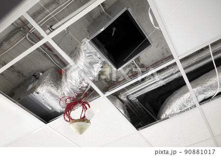 Ventilation system in suspended ceiling during renovation. Ventilation system in suspended ceiling during renovation. 90881017