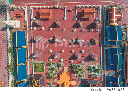 Aerial view of Wat Phiphat Mongkhon blue temple in Sukhothai, Thailand Aerial view of Wat Phiphat Mongkhon blue temple in Sukhothai, Thailand 90881063