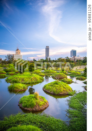 Benjakitti Park or Benchakitti forest park new design walkway in central Bangkok, Thailand Benjakitti Park or Benchakitti forest park new design walkway in central Bangkok, Thailand 90881126