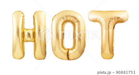 Word Hot made of golden inflatable balloons isolated on white background 90881751