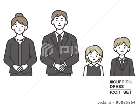 喪服を着た家族の上半身のベクターイラスト素材/夫婦/葬儀/法事 喪服を着た家族の上半身のベクターイラスト素材/夫婦/葬儀/法事 90885864