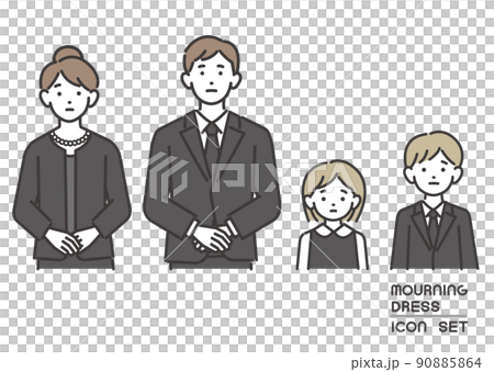 喪服を着た家族の上半身のベクターイラスト素材/夫婦/葬儀/法事 喪服を着た家族の上半身のベクターイラスト素材/夫婦/葬儀/法事 90885864