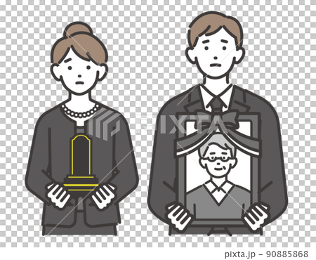 一對身穿喪服並有太平碑/夫婦/葬禮/儀式的男女的矢量圖解材料 90885868