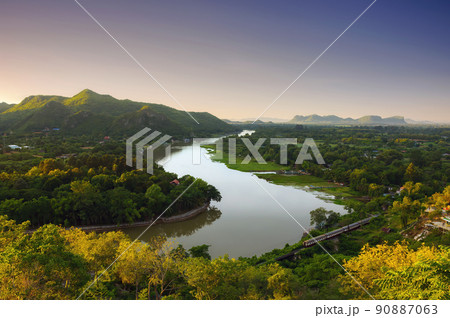landscape in the morning of the Kwai Noi River landscape in the morning of the Kwai Noi River 90887063