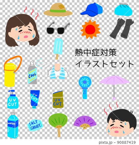 Heat stroke countermeasure illustration set 90887419