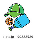 Paddle, ball, baseball cap pickleball sport symbols. Pickleball game elements vector illustration. Active sport for adult 90888589