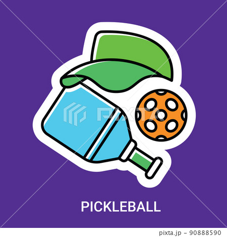 Paddle, ball, cap pickleball sport symbols. Pickleball Active sport for adult game elements vector illustration. 90888590