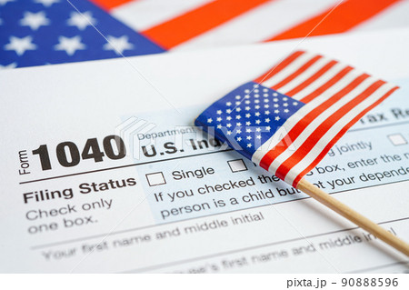 Tax form 1040 U.S. Individual Income Tax Return, business finance concept. 90888596