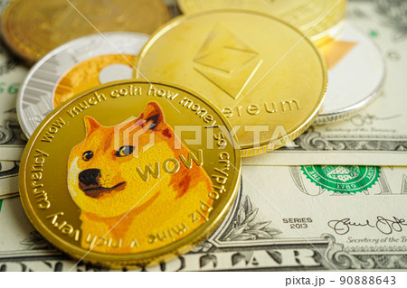 Dogecoin with Wow for online business and commercial, Digital currency, Virtual cryptocurrency. 90888643
