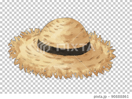 帶黑色絲帶的草帽插圖（水彩風格） 90888861