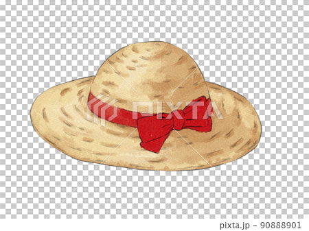 Illustration of a straw hat with a tied red ribbon (watercolor style) Illustration of a straw hat with a tied red ribbon (watercolor style) 90888901
