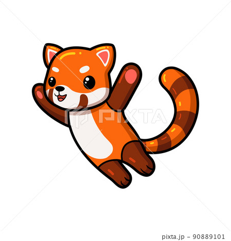 Cute little red panda cartoon jumping 90889101