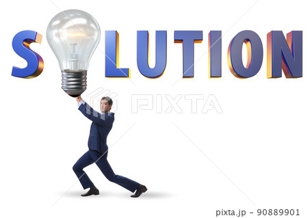 Concept of soluton with businessman and lightbulb Concept of soluton with businessman and lightbulb 90889901