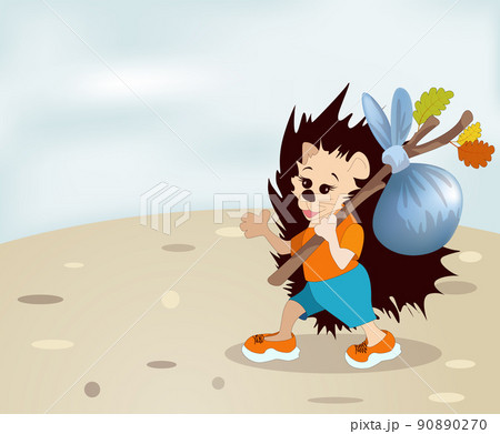 Vector image of a traveling hedgehog from a series of illustrations with a hedgehog 90890270