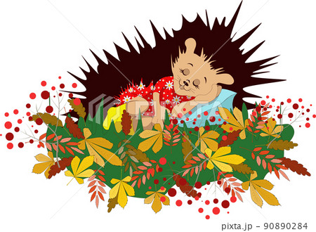 Vector image of a sleeping hedgehog. Series of pictures	 90890284