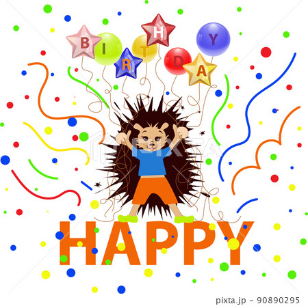 Vector image of a hedgehog celebrating his Birthday. Series of illustrations Vector image of a hedgehog celebrating his Birthday. Series of illustrations 90890295
