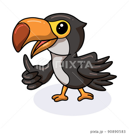 Cute little toucan bird cartoon giving thumb up Cute little toucan bird cartoon giving thumb up 90890583
