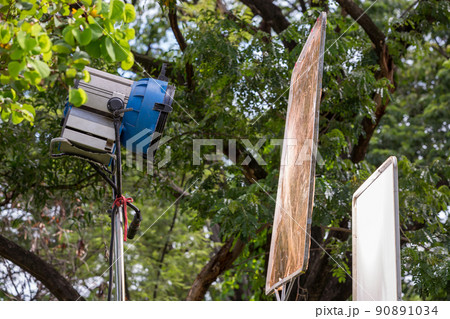 Process of filming. Spotlight illuminates 90891034