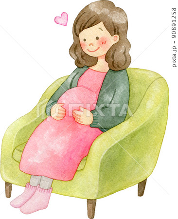 ソファに座ってお腹をなでる妊婦のイラストのイラスト素材 ソファに座ってお腹をなでる妊婦のイラストのイラスト素材