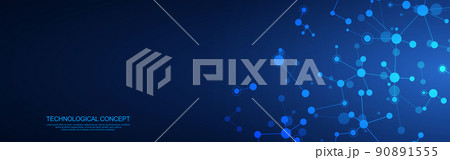 Abstract technology background with molecular structure and genetic engineering, molecules DNA, neural network, scientific research. Vector illustration for innovation technology, science, medicine 90891555