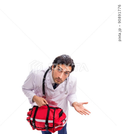 Young male doctor paramedic isolated on white 90891776