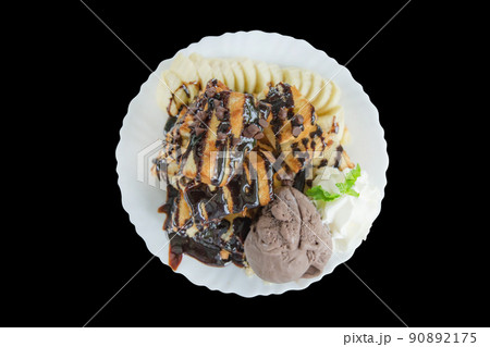 Top view of bread honey toast and ice cream sweety sugar, focus selective Top view of bread honey toast and ice cream sweety sugar, focus selective 90892175