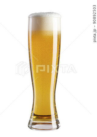 Glass of beer isolated white background. File contains clipping paths. Alcoholic drinks. 90892503