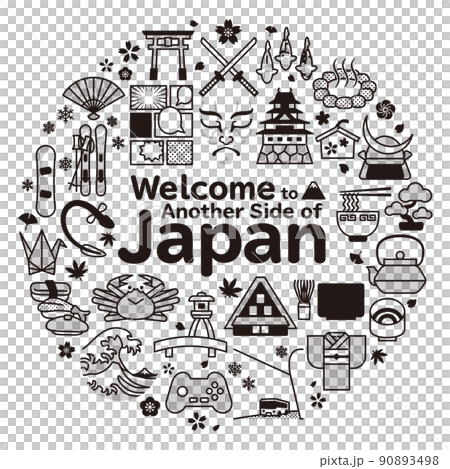 日本　旅行・観光の丸いイメージ背景　正方形　B 90893498