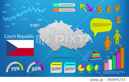 czech Republic map info graphics - charts, symbols, elements and icons collection. Detailed czech Republic map with High quality business infographic elements. 90894255