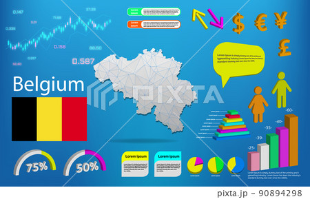 belgium map info graphics - charts, symbols, elements and icons collection. Detailed belgium map with High quality business infographic elements. 90894298