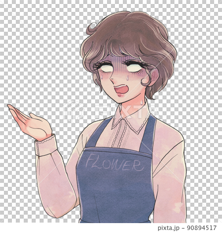 1970年代の少女漫画風・青ざめる花屋店員 90894517