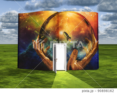 Book with science fiction scene 90898162