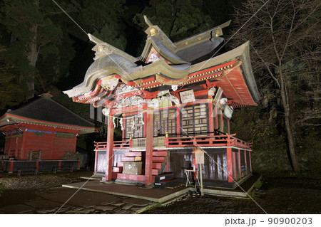 ライトアップされた秋の花園神社（茨城県）の拝殿 90900203
