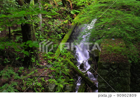 滝沢川に流れる滝 90902809