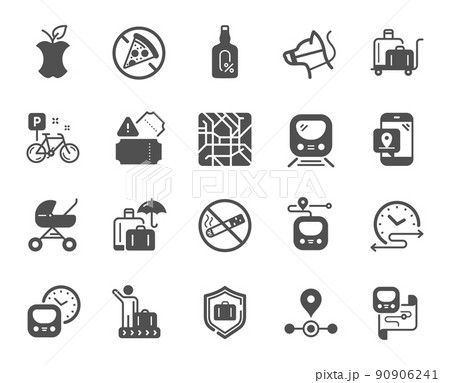 Underground icons. Subway map, Station location, Metro rules. Dog on leash, Apple core, No smoking simple icons. Underground tickets, No alcohol drink, food at metro. Baby carriage place. Vector Underground icons. Subway map, Station location, Metro rules. Dog on leash, Apple core, No smoking simple icons. Underground tickets, No alcohol drink, food at metro. Baby carriage place. Vector 90906241