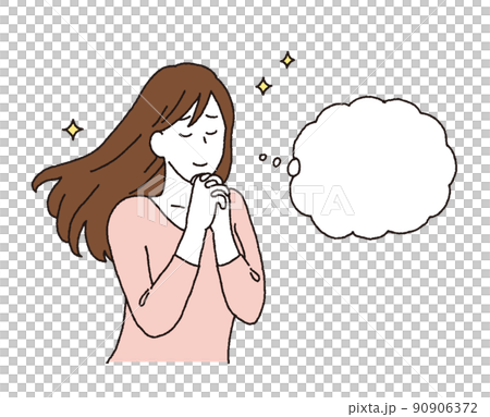 シンプルなタッチ　なにかに憧れる女性のイラストレーション 90906372