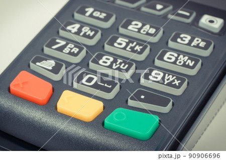 Payment terminal, credit card reader using for cashless paying. Finance concept Payment terminal, credit card reader using for cashless paying. Finance concept 90906696