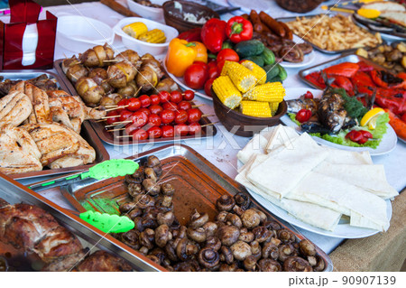 collection of tasty dishes on table, closeup collection of tasty dishes on table, closeup 90907139