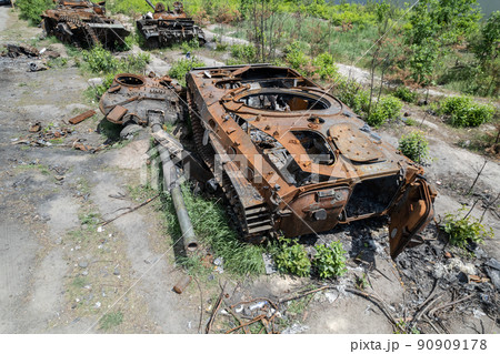 War in Ukraine - destroyed military hardware War in Ukraine - destroyed military hardware 90909178
