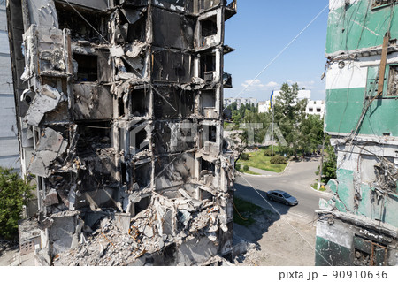 War in Ukraine - destroyed building in Borodyanka, Bucha district War in Ukraine - destroyed building in Borodyanka, Bucha district 90910636