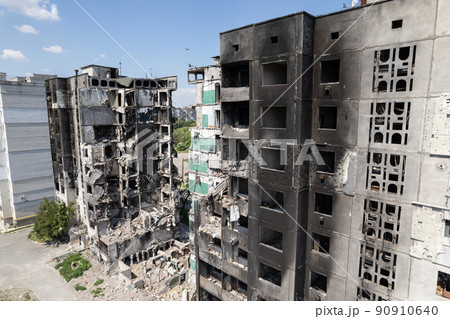 War in Ukraine - destroyed building in Borodyanka, Bucha district War in Ukraine - destroyed building in Borodyanka, Bucha district 90910640